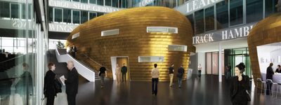 Das goldene Auditorium; Foto: Entwurf MPP Meding Plan + Projekt GmbH, Visualisierung von GärtnerChrist Architektur